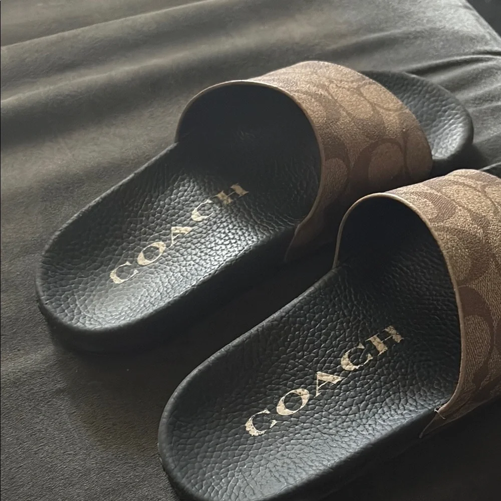 Coach Signature Brown Slide Sandals - Picture 2 of 4